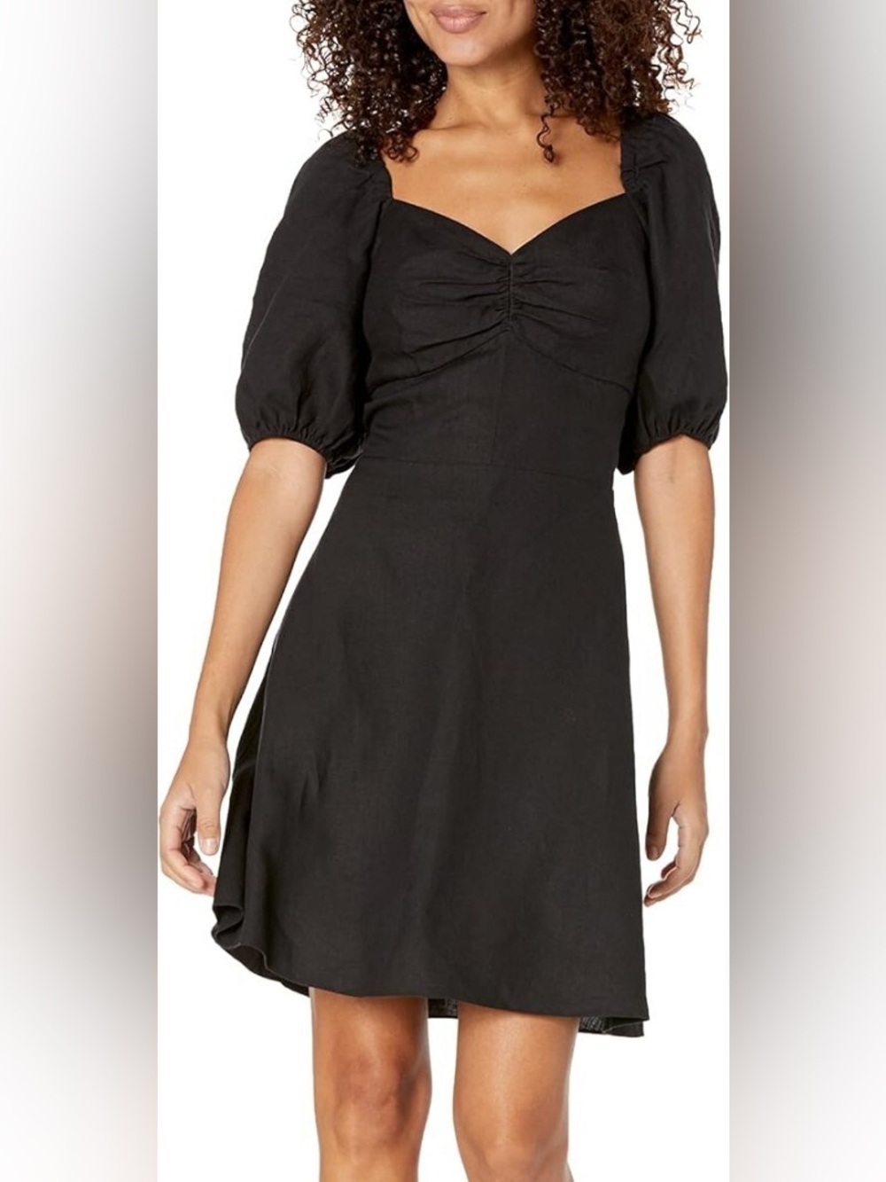 The Drop Linen Black Nala Twist Front Puff Sleeve Mini Dress Size XXS